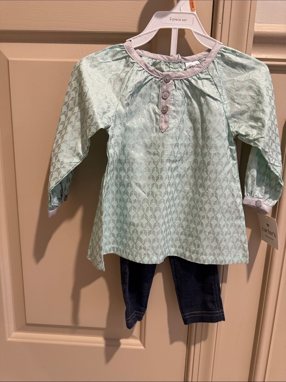 Carter's Mint Green Long-Sleeve Girls Blouse with Button Placket